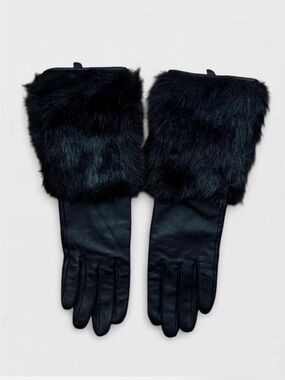 Black Leather Winter Gloves with Faux Fur Cuffs